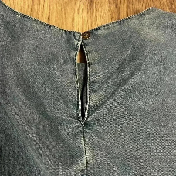 Beach Lunch Lounge Women's Denim Shift Dress Bell Ruffle Sleeve - Picture 2 of 6